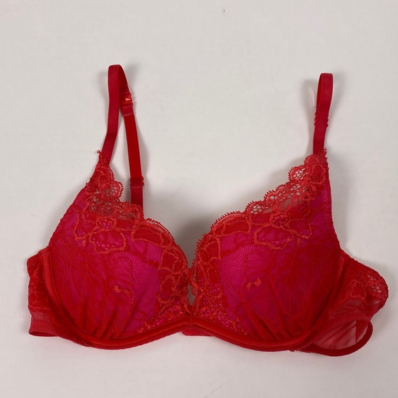 Victoria’s Secret red pink lace plunge bra 32b